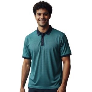 Kenneth Cole Golf XL Polo Shirt Mens Striped Teal Blue Black‎ Athletic NEW